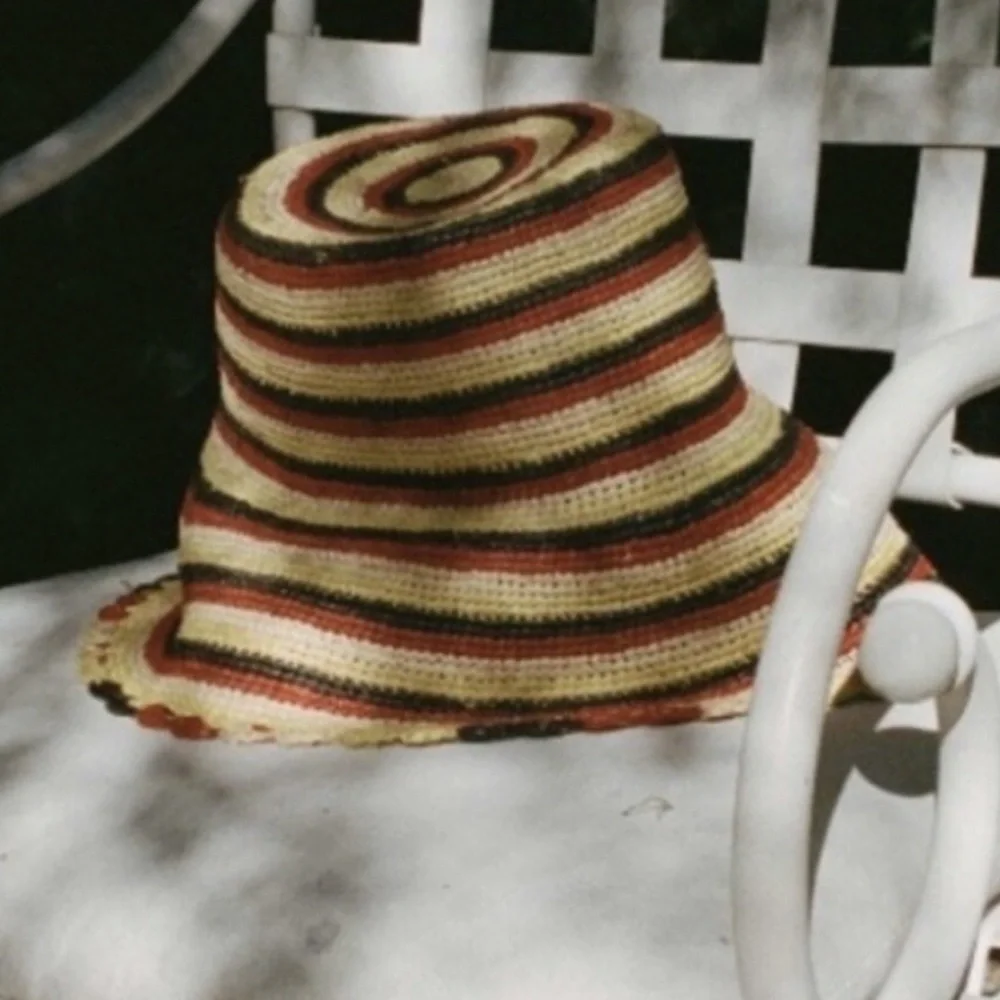 Doen Striped Crochet Sun Hat in Yellow, Brown, Black - Picture 2 of 6
